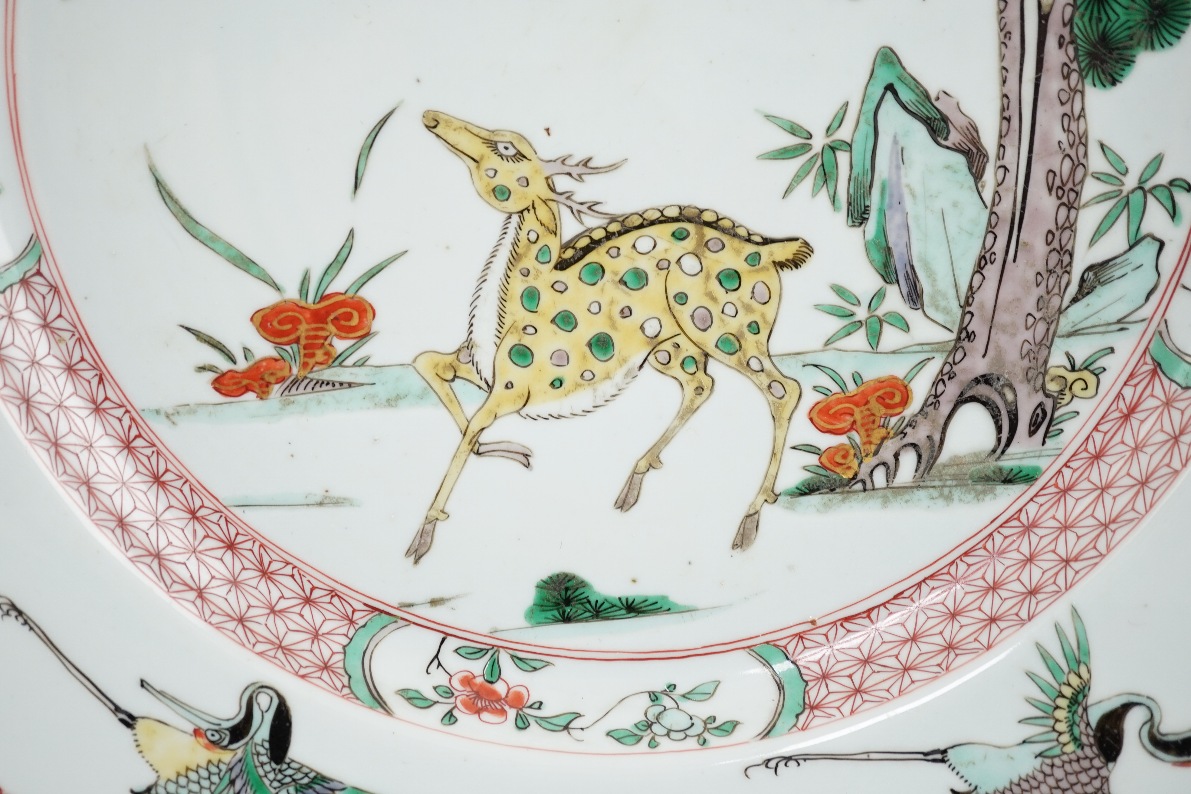 A Chinese famille verte ‘deer and crane’ dish, Kangxi period